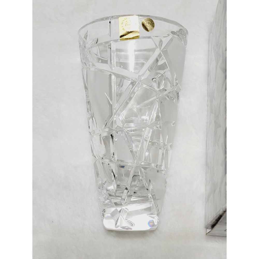 Caesar Crystal Bohemiae Hand Cut Lead Crystal Miter Vase 6.5" Karel Rosa Signed - Picture 3 of 13